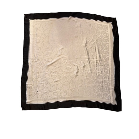 Yves Saint Laurent Accessories - Yves Saint Laurent Scarf White Black Foulard Floral Jacquard Silk Made in France